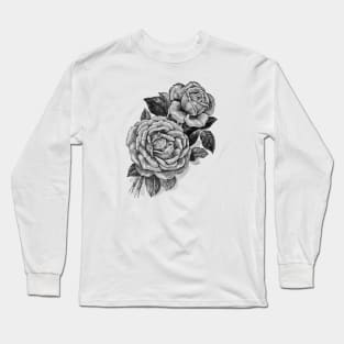 Black Roses Vinate Botanical Illustration Long Sleeve T-Shirt